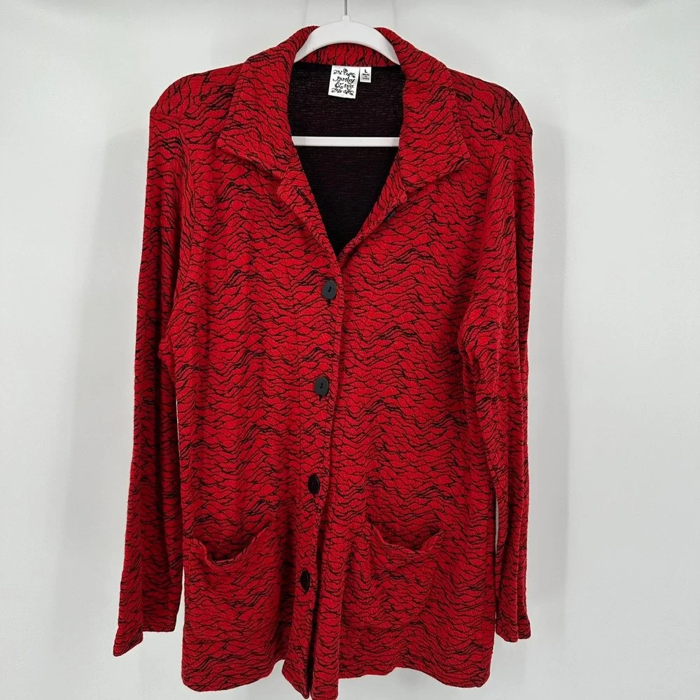 Parsley‎ & Sage Womens Artsy Top Size L Eclectic Indie Bold Lagenlook Red Black